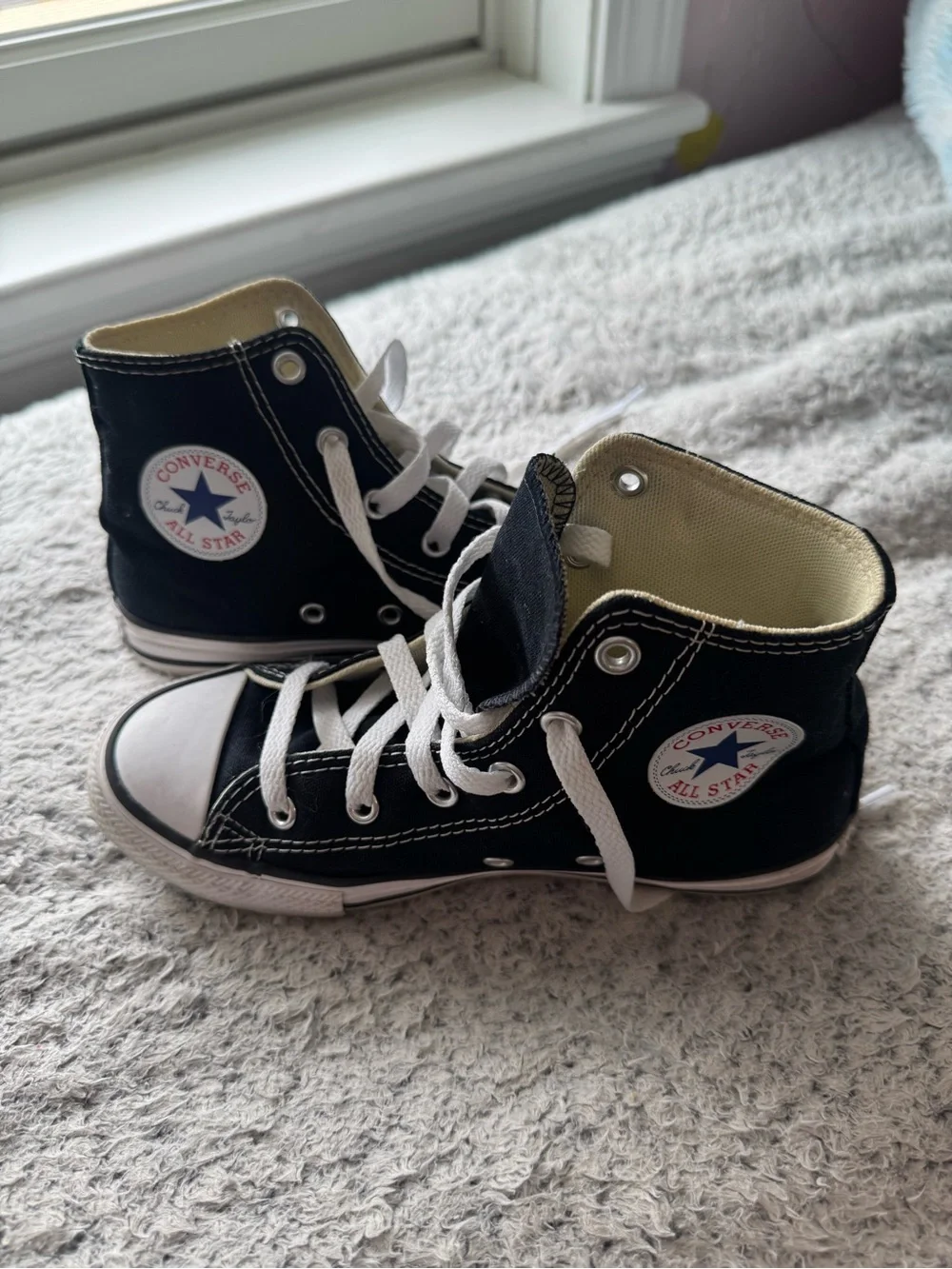 Converse Kids Black High-Top Sneakers with White Accents size 1.5
